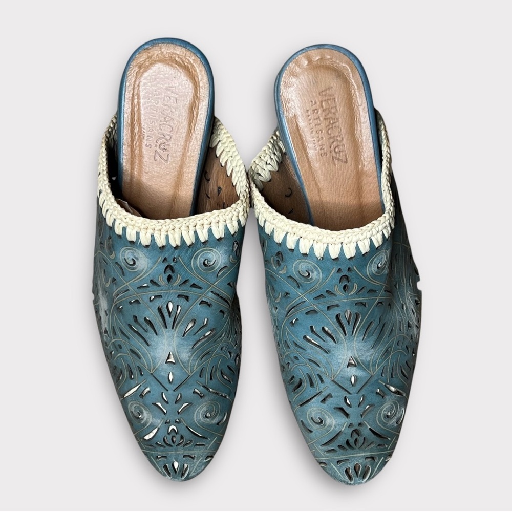 Sundance Vera Cruz Olivetta leather teal mules - Picture 3 of 9
